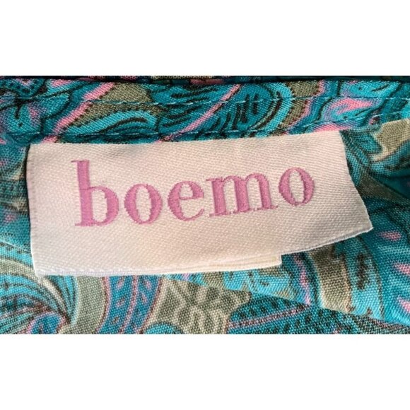 Boemo Anthropologie Women Dress Turquoise Paisley Ruffle Tier Smock Stretch - Picture 8 of 9